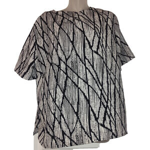Cathy Che Women's Black Abstract Pattern Short Sleeve Top Size M BG13
